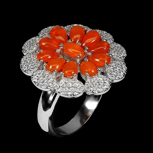 Clarity Enhanced Natural Orange Opal 5x3mm 925 Sterling Silver Ring Size 6 - Picture 2 of 4